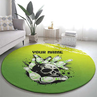 Personalized Skull Bowling Round Carpet with Neon Green Strike Design - Edgy Bowler Style - Wonder Print Shop