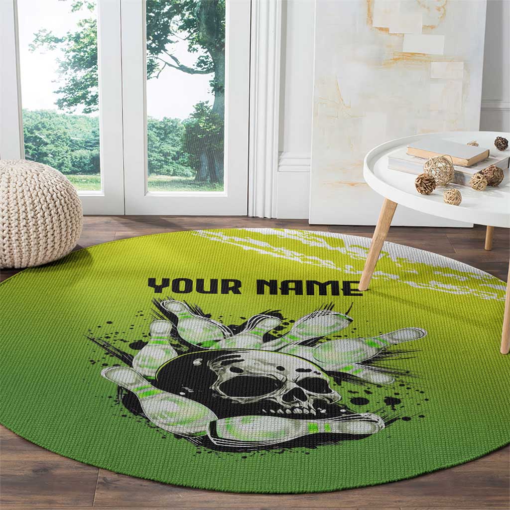 Personalized Skull Bowling Round Carpet with Neon Green Strike Design - Edgy Bowler Style - Wonder Print Shop