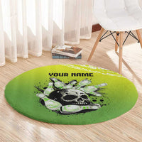 Personalized Skull Bowling Round Carpet with Neon Green Strike Design - Edgy Bowler Style - Wonder Print Shop