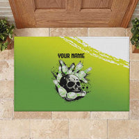 Personalized Skull Bowling Rubber Doormat with Neon Green Strike Design - Edgy Bowler Style - Wonder Print Shop