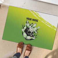 Personalized Skull Bowling Rubber Doormat with Neon Green Strike Design - Edgy Bowler Style - Wonder Print Shop