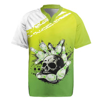 Personalized Skull Bowling Rugby Jersey with Neon Green Strike Design - Edgy Bowler Style - Wonder Print Shop