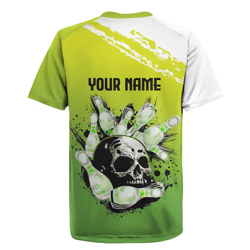 Personalized Skull Bowling Rugby Jersey with Neon Green Strike Design - Edgy Bowler Style - Wonder Print Shop