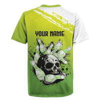 Personalized Skull Bowling Rugby Jersey with Neon Green Strike Design - Edgy Bowler Style - Wonder Print Shop