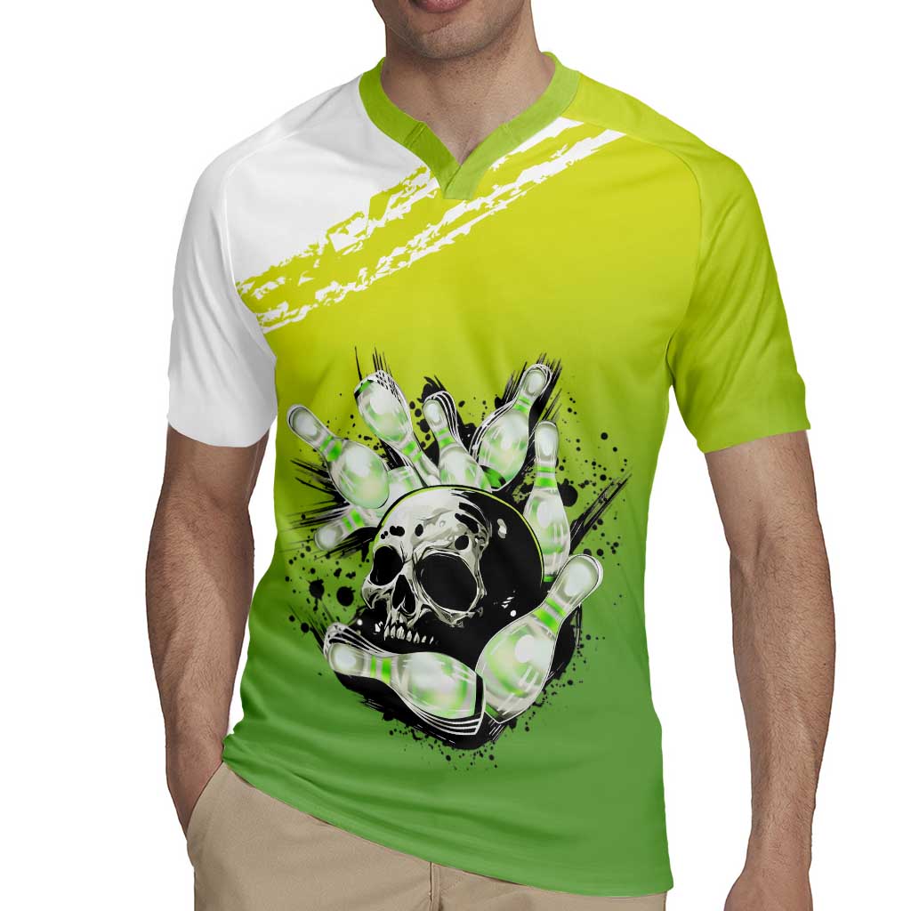 Personalized Skull Bowling Rugby Jersey with Neon Green Strike Design - Edgy Bowler Style - Wonder Print Shop