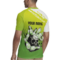 Personalized Skull Bowling Rugby Jersey with Neon Green Strike Design - Edgy Bowler Style - Wonder Print Shop