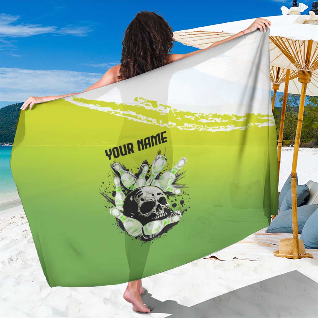 Personalized Skull Bowling Sarong with Neon Green Strike Design - Edgy Bowler Style - Wonder Print Shop