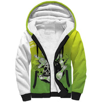 Personalized Skull Bowling Sherpa Hoodie with Neon Green Strike Design - Edgy Bowler Style - Wonder Print Shop