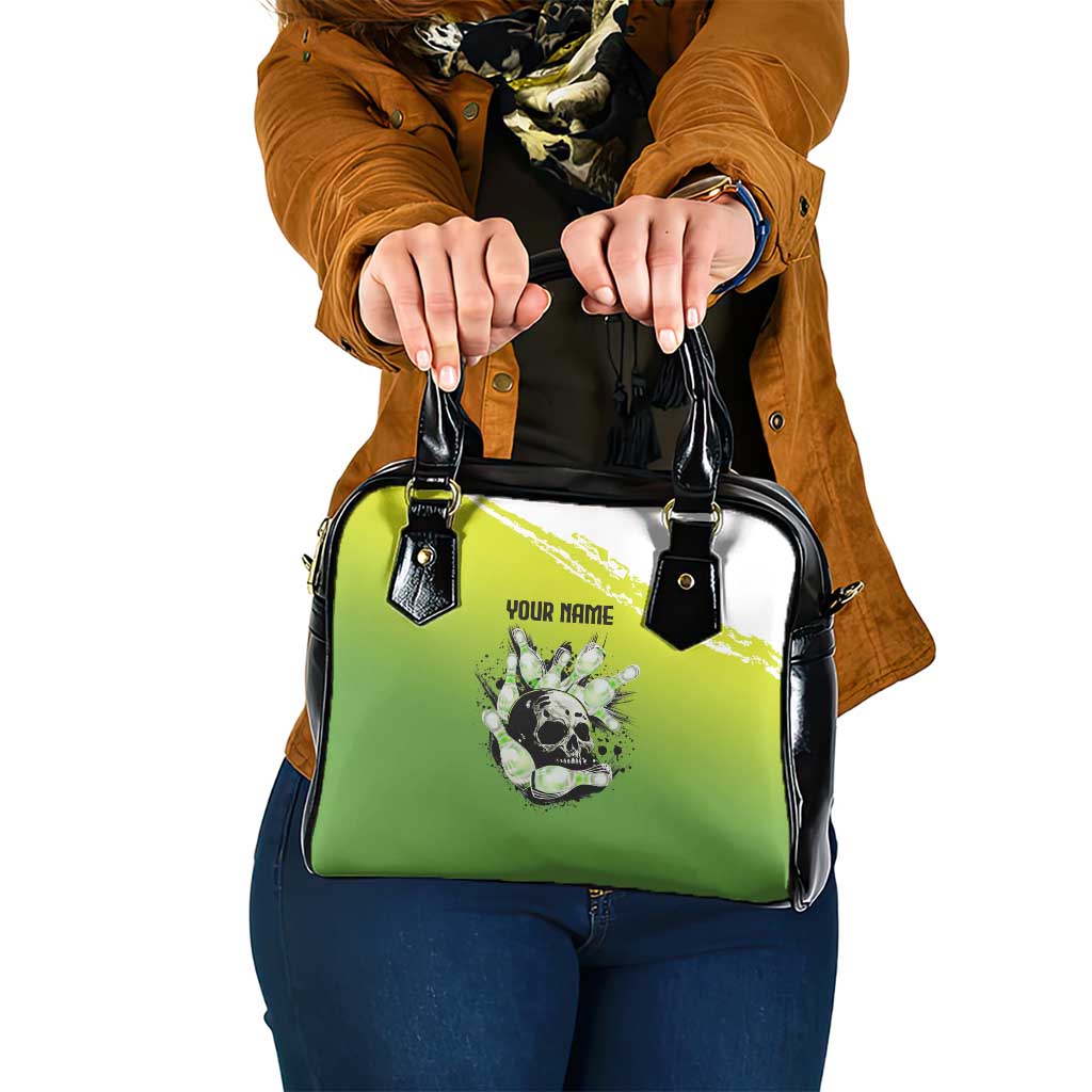 Personalized Skull Bowling Shoulder Handbag with Neon Green Strike Design - Edgy Bowler Style - Wonder Print Shop