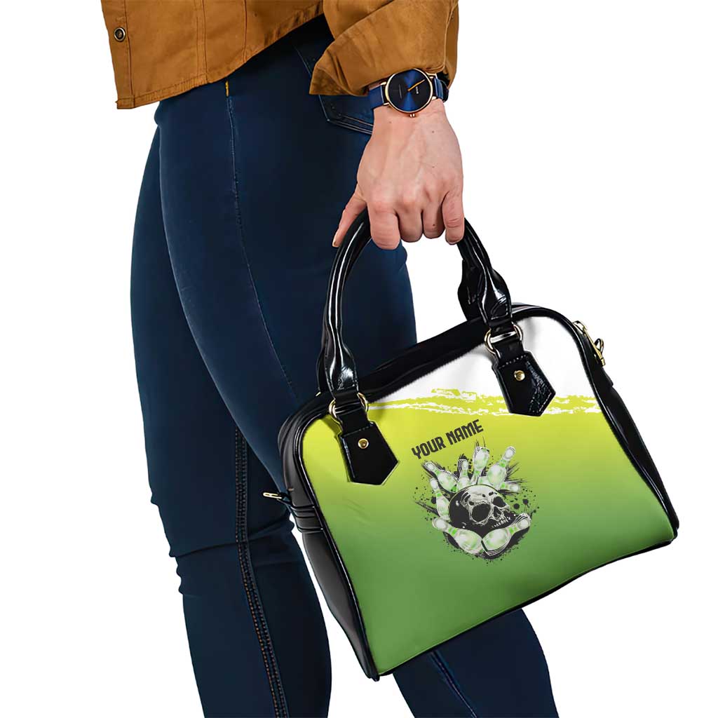 Personalized Skull Bowling Shoulder Handbag with Neon Green Strike Design - Edgy Bowler Style - Wonder Print Shop