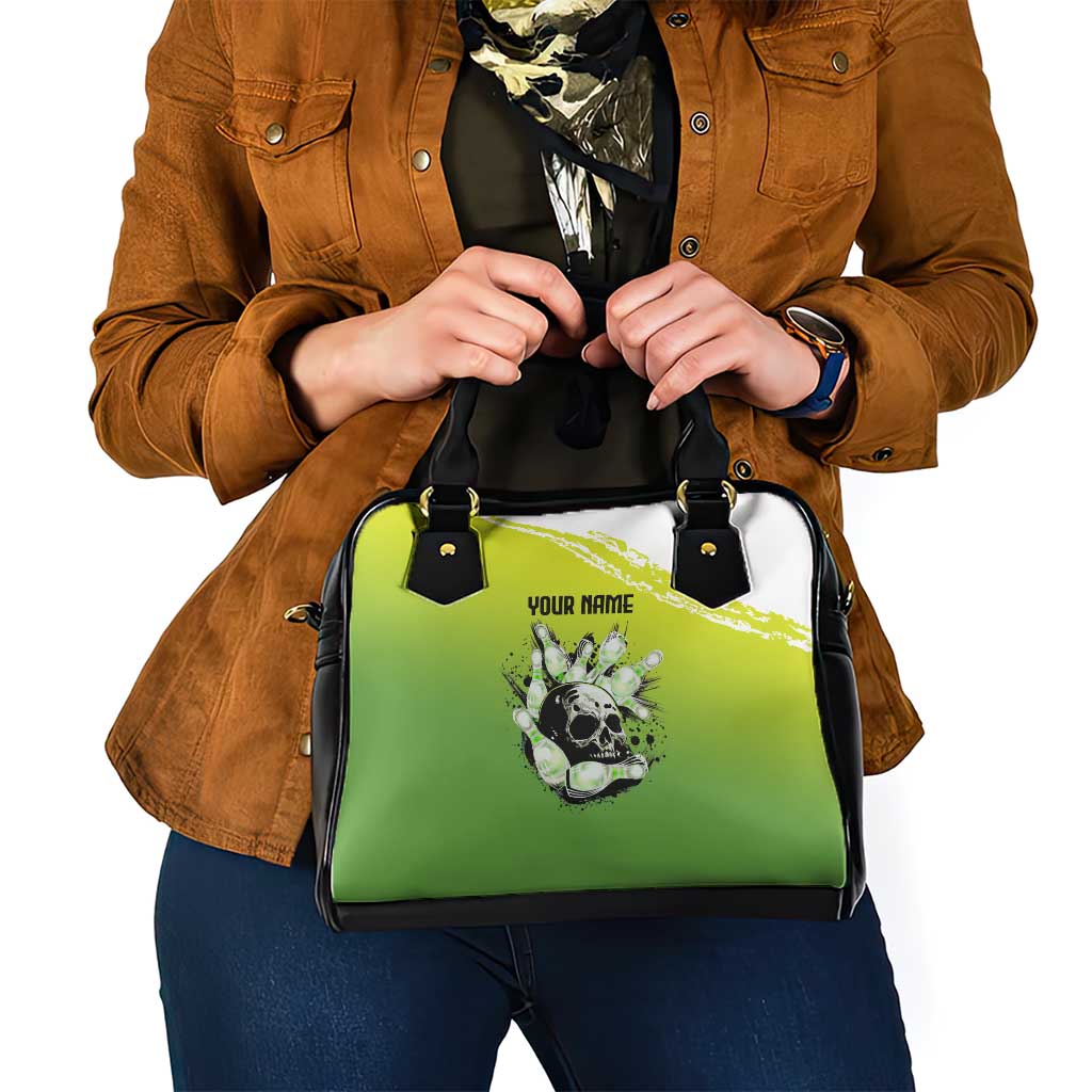 Personalized Skull Bowling Shoulder Handbag with Neon Green Strike Design - Edgy Bowler Style - Wonder Print Shop