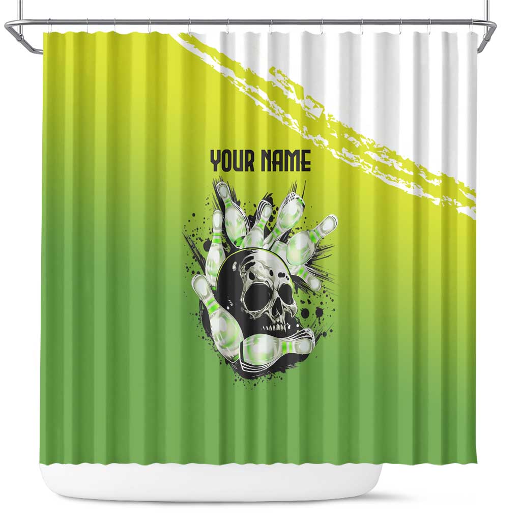 Personalized Skull Bowling Shower Curtain with Neon Green Strike Design - Edgy Bowler Style - Wonder Print Shop
