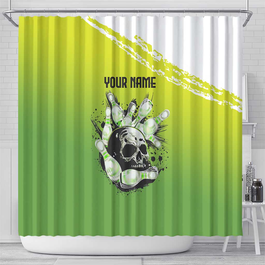 Personalized Skull Bowling Shower Curtain with Neon Green Strike Design - Edgy Bowler Style - Wonder Print Shop