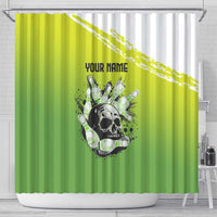 Personalized Skull Bowling Shower Curtain with Neon Green Strike Design - Edgy Bowler Style - Wonder Print Shop