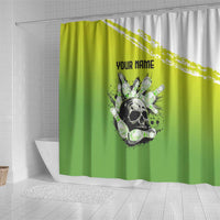 Personalized Skull Bowling Shower Curtain with Neon Green Strike Design - Edgy Bowler Style - Wonder Print Shop