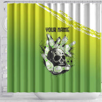 Personalized Skull Bowling Shower Curtain with Neon Green Strike Design - Edgy Bowler Style - Wonder Print Shop