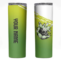 Personalized Skull Bowling Skinny Tumbler with Neon Green Strike Design - Edgy Bowler Style - Wonder Print Shop