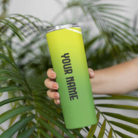 Personalized Skull Bowling Skinny Tumbler with Neon Green Strike Design - Edgy Bowler Style - Wonder Print Shop