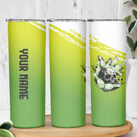 Personalized Skull Bowling Skinny Tumbler with Neon Green Strike Design - Edgy Bowler Style - Wonder Print Shop