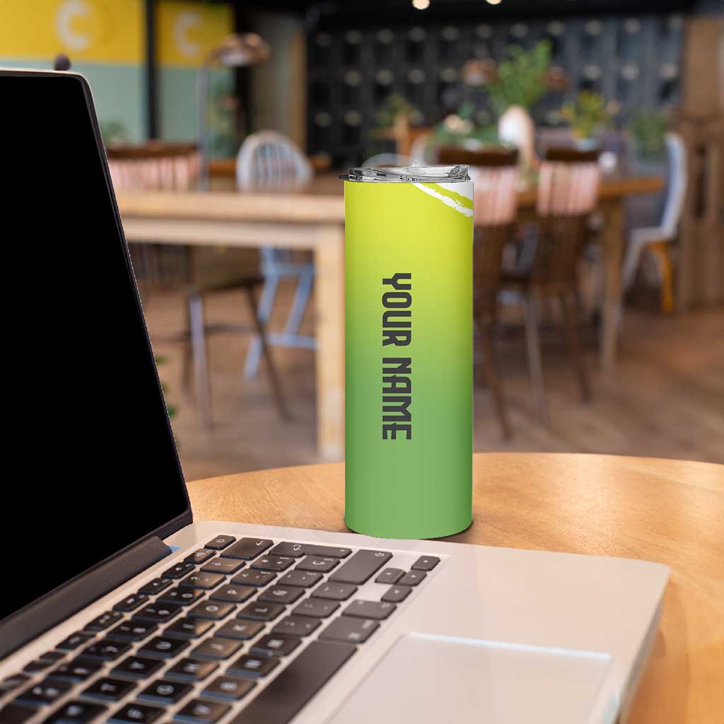 Personalized Skull Bowling Skinny Tumbler with Neon Green Strike Design - Edgy Bowler Style - Wonder Print Shop