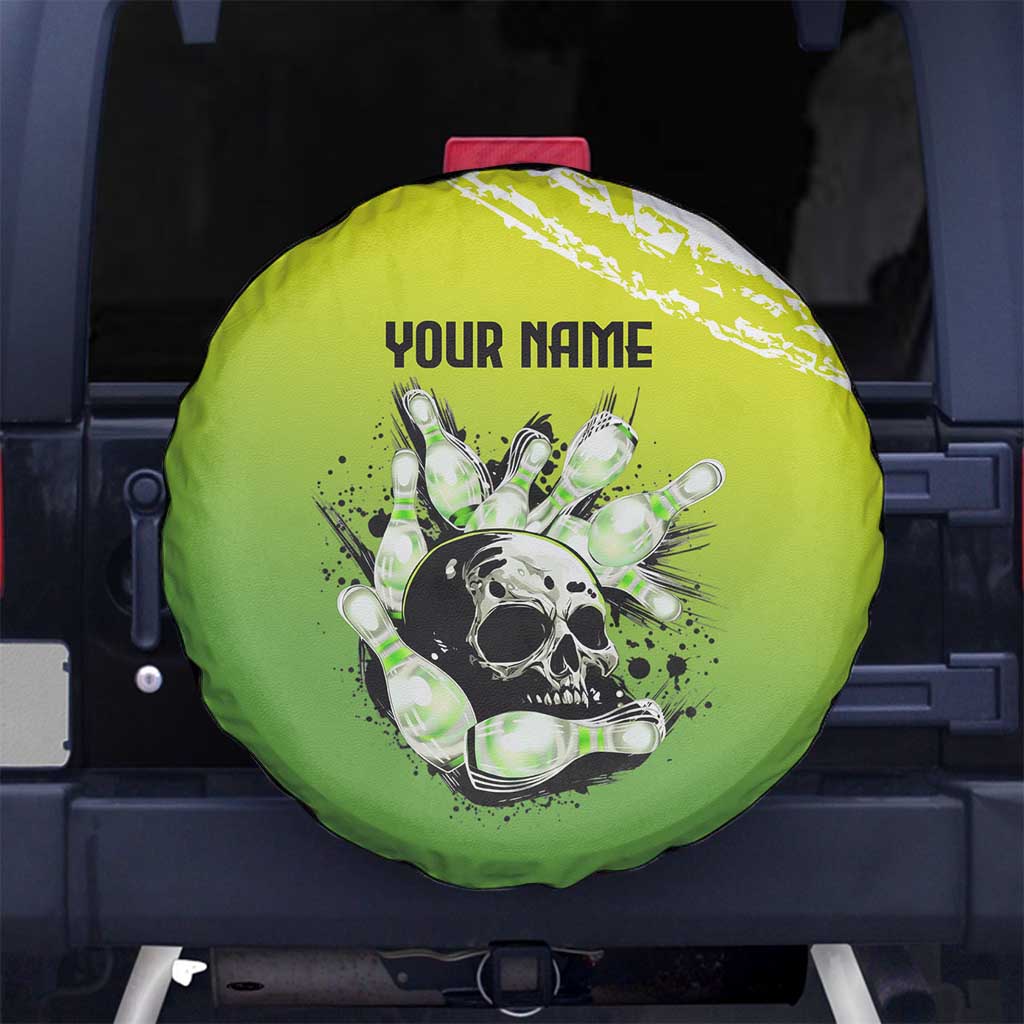 Personalized Skull Bowling Spare Tire Cover with Neon Green Strike Design - Edgy Bowler Style - Wonder Print Shop