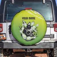 Personalized Skull Bowling Spare Tire Cover with Neon Green Strike Design - Edgy Bowler Style - Wonder Print Shop