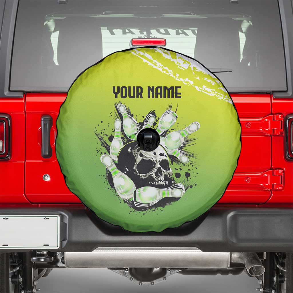 Personalized Skull Bowling Spare Tire Cover with Neon Green Strike Design - Edgy Bowler Style - Wonder Print Shop