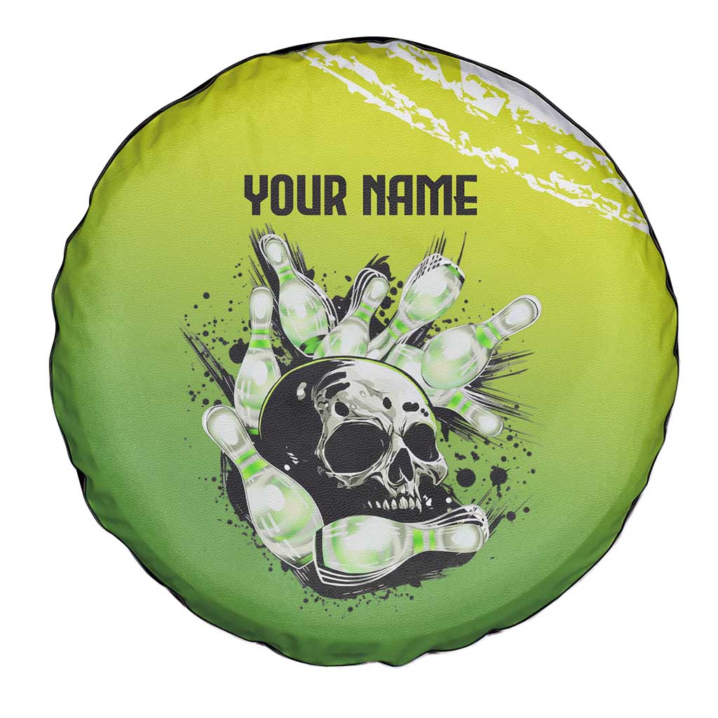 Personalized Skull Bowling Spare Tire Cover with Neon Green Strike Design - Edgy Bowler Style - Wonder Print Shop