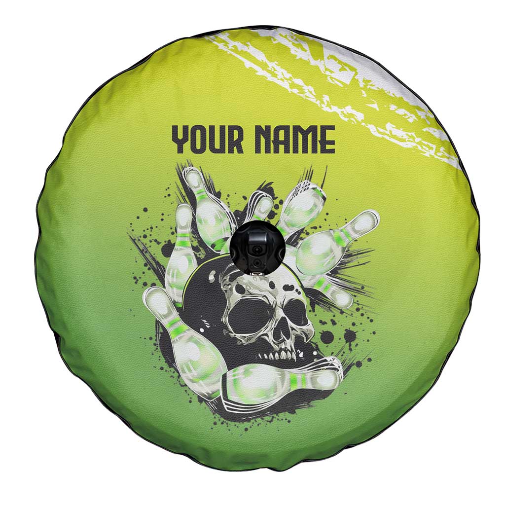 Personalized Skull Bowling Spare Tire Cover with Neon Green Strike Design - Edgy Bowler Style - Wonder Print Shop