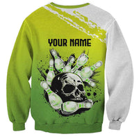 Personalized Skull Bowling Sweatshirt with Neon Green Strike Design - Edgy Bowler Style - Wonder Print Shop