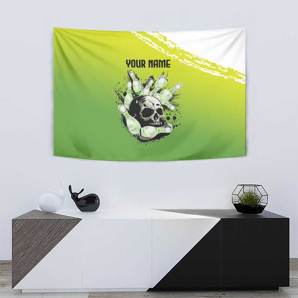 Personalized Skull Bowling Tapestry with Neon Green Strike Design - Edgy Bowler Style - Wonder Print Shop