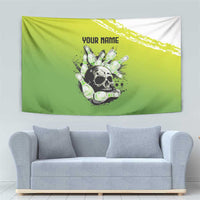Personalized Skull Bowling Tapestry with Neon Green Strike Design - Edgy Bowler Style - Wonder Print Shop