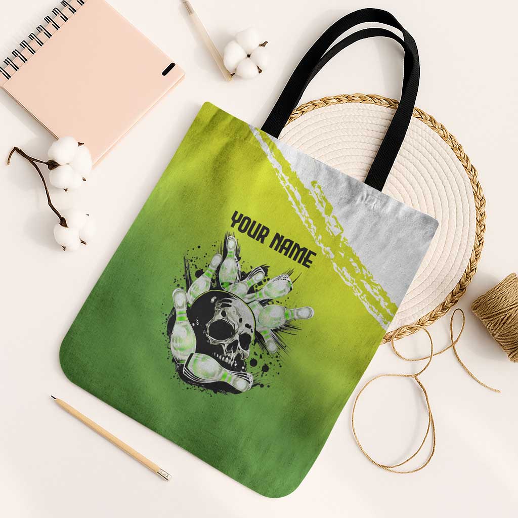 Personalized Skull Bowling Tote Bag with Neon Green Strike Design - Edgy Bowler Style - Wonder Print Shop