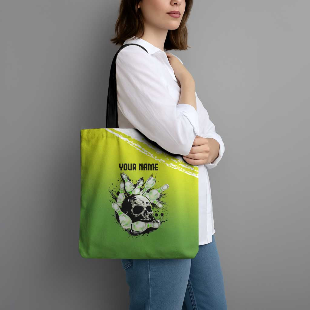 Personalized Skull Bowling Tote Bag with Neon Green Strike Design - Edgy Bowler Style - Wonder Print Shop