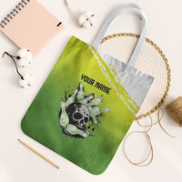 Personalized Skull Bowling Tote Bag with Neon Green Strike Design - Edgy Bowler Style - Wonder Print Shop