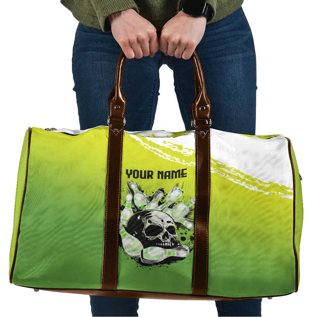 Personalized Skull Bowling Travel Bag with Neon Green Strike Design - Edgy Bowler Style - Wonder Print Shop