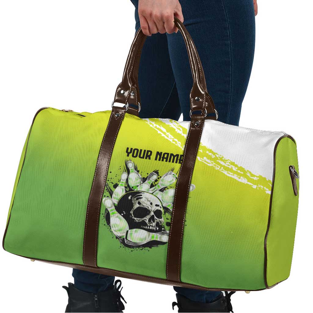 Personalized Skull Bowling Travel Bag with Neon Green Strike Design - Edgy Bowler Style - Wonder Print Shop
