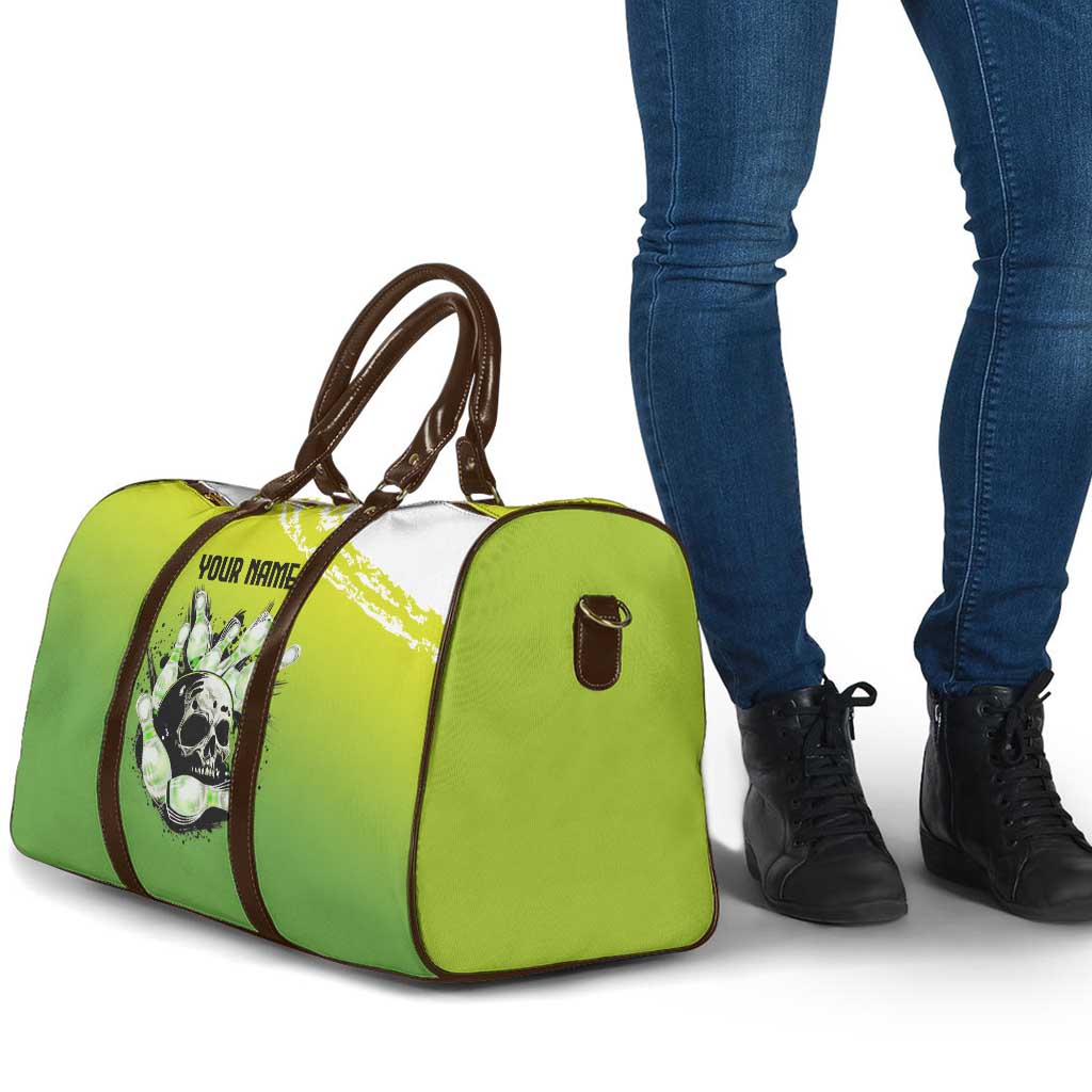 Personalized Skull Bowling Travel Bag with Neon Green Strike Design - Edgy Bowler Style - Wonder Print Shop