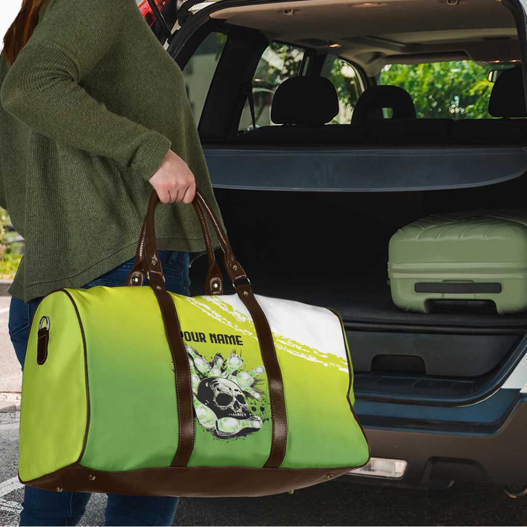 Personalized Skull Bowling Travel Bag with Neon Green Strike Design - Edgy Bowler Style - Wonder Print Shop