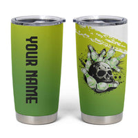 Personalized Skull Bowling Tumbler Cup with Neon Green Strike Design - Edgy Bowler Style - Wonder Print Shop
