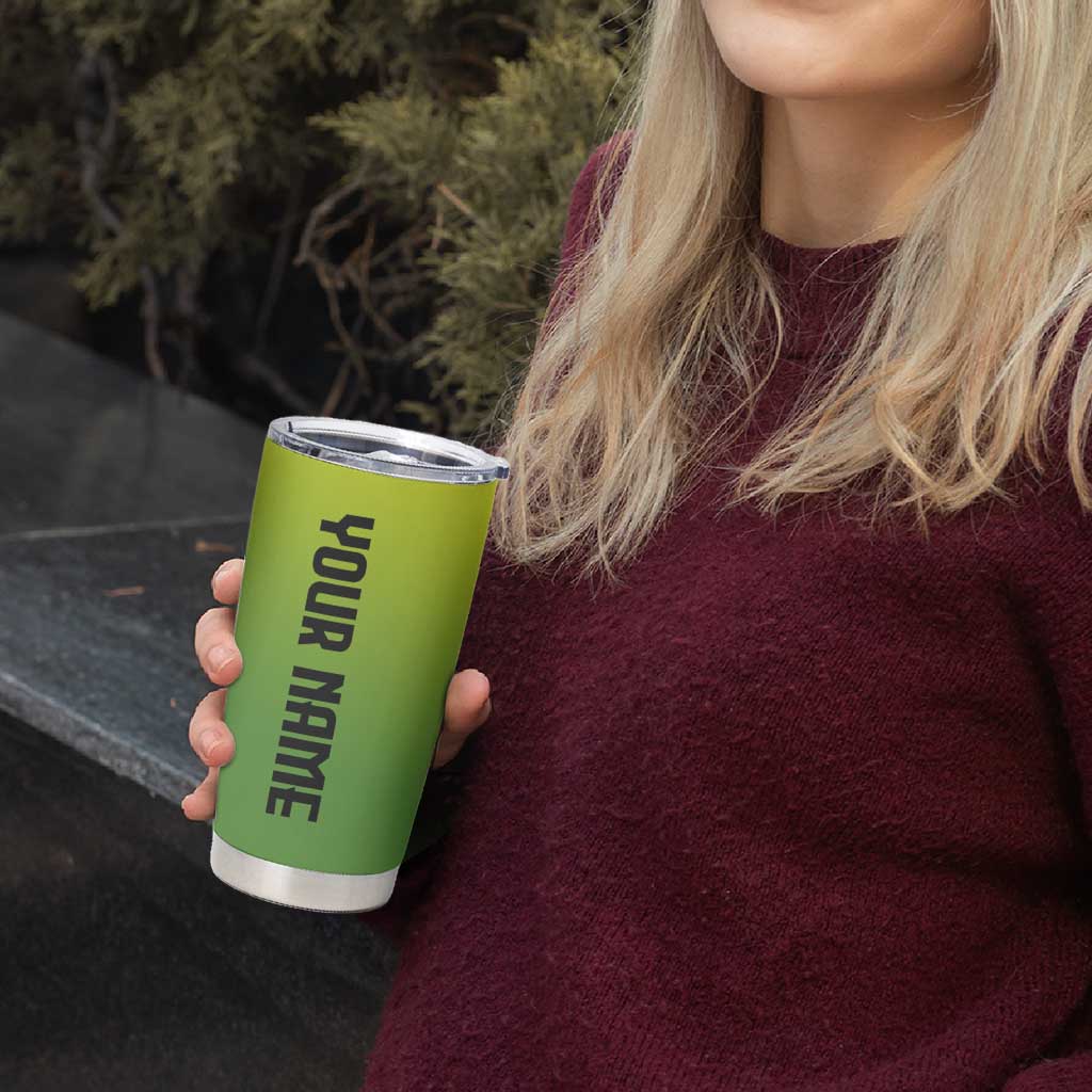 Personalized Skull Bowling Tumbler Cup with Neon Green Strike Design - Edgy Bowler Style - Wonder Print Shop