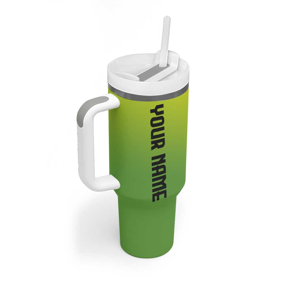 Personalized Skull Bowling Tumbler With Handle with Neon Green Strike Design - Edgy Bowler Style - Wonder Print Shop