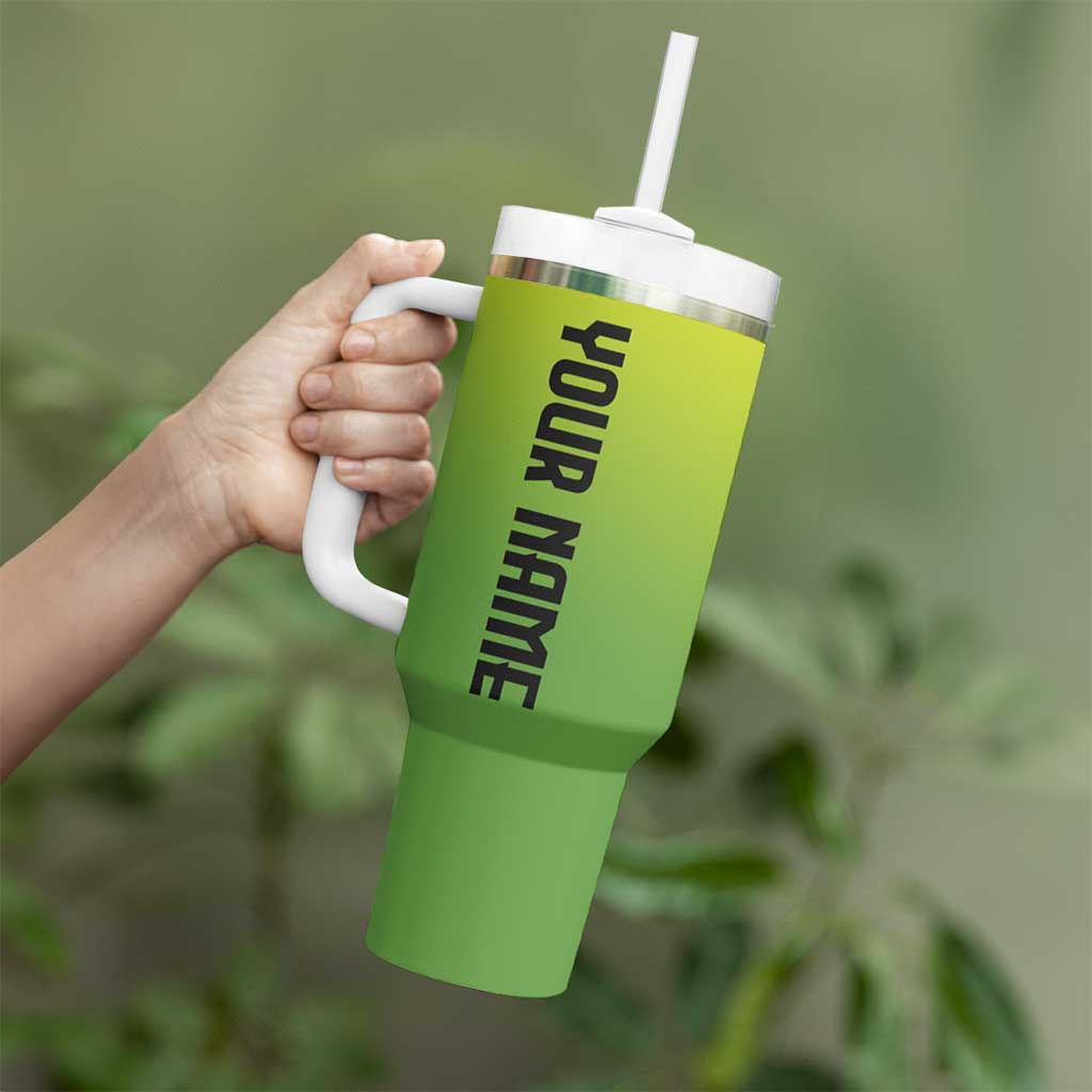 Personalized Skull Bowling Tumbler With Handle with Neon Green Strike Design - Edgy Bowler Style - Wonder Print Shop