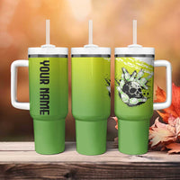 Personalized Skull Bowling Tumbler With Handle with Neon Green Strike Design - Edgy Bowler Style - Wonder Print Shop