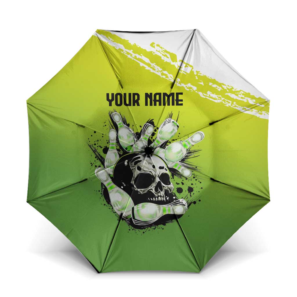 Personalized Skull Bowling Umbrella with Neon Green Strike Design - Edgy Bowler Style - Wonder Print Shop