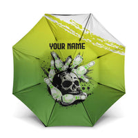 Personalized Skull Bowling Umbrella with Neon Green Strike Design - Edgy Bowler Style - Wonder Print Shop