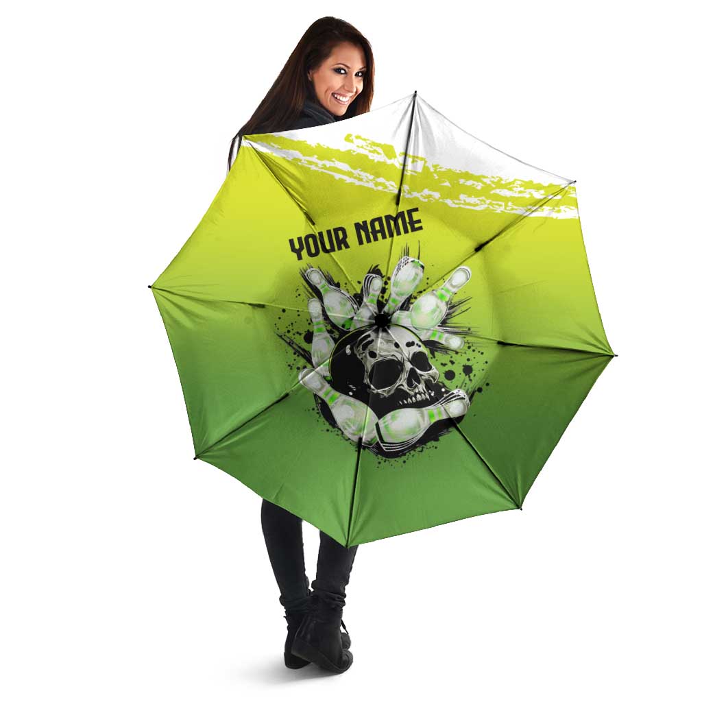 Personalized Skull Bowling Umbrella with Neon Green Strike Design - Edgy Bowler Style - Wonder Print Shop