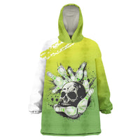 Personalized Skull Bowling Wearable Blanket Hoodie with Neon Green Strike Design - Edgy Bowler Style - Wonder Print Shop