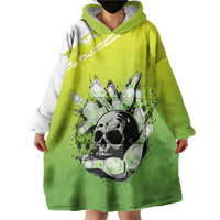 Personalized Skull Bowling Wearable Blanket Hoodie with Neon Green Strike Design - Edgy Bowler Style - Wonder Print Shop