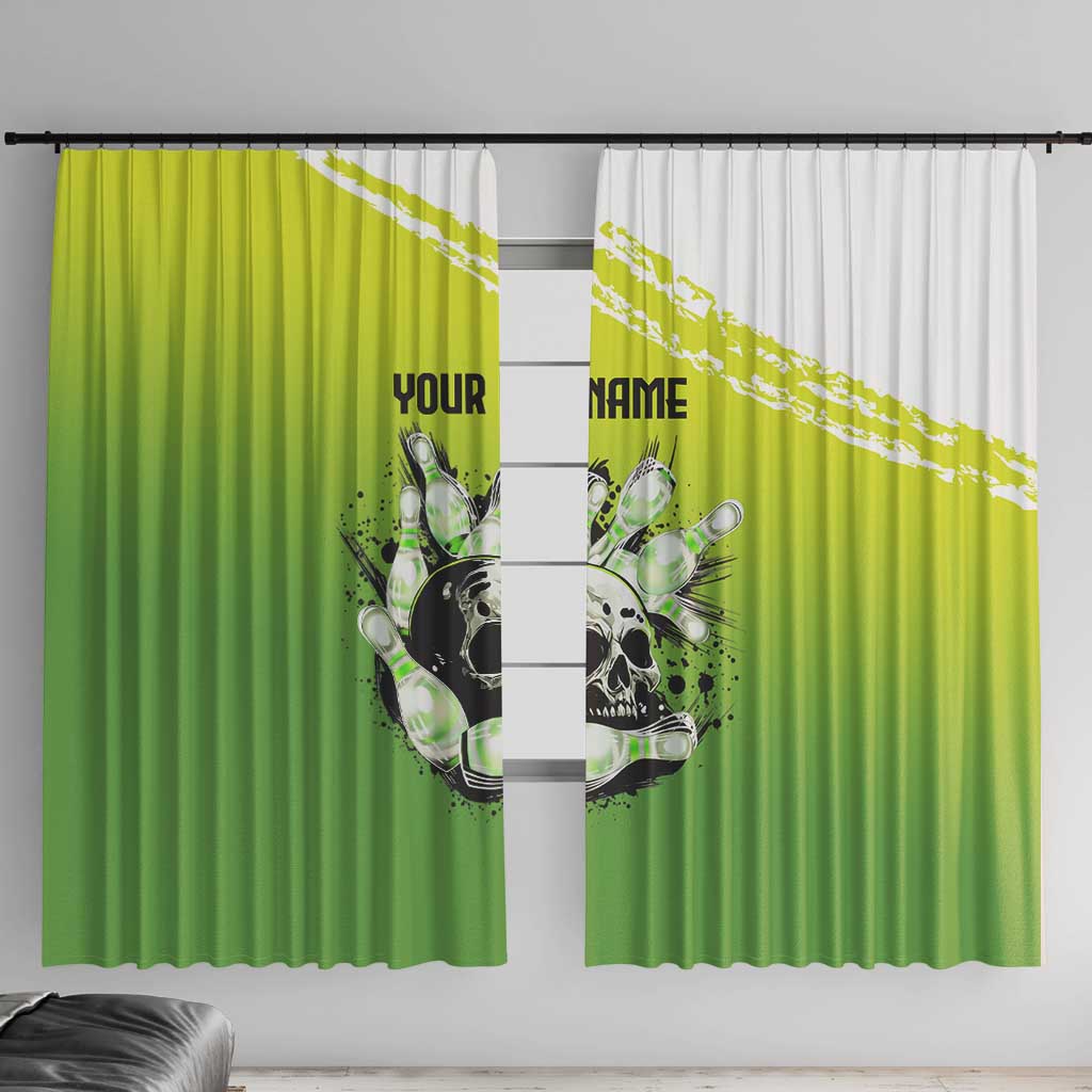 Personalized Skull Bowling Window Curtain with Neon Green Strike Design - Edgy Bowler Style - Wonder Print Shop
